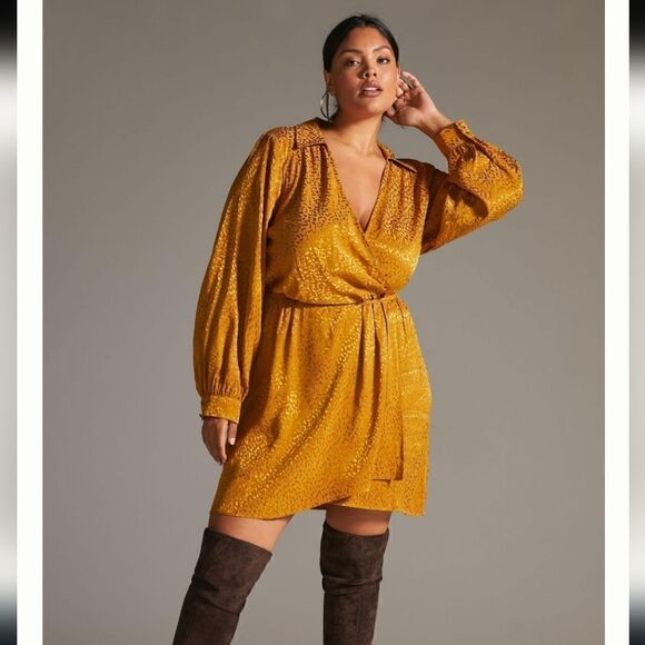 Anthropologie Nwt Gold Long-Sleeve Mini Dress - Picture 1 of 13